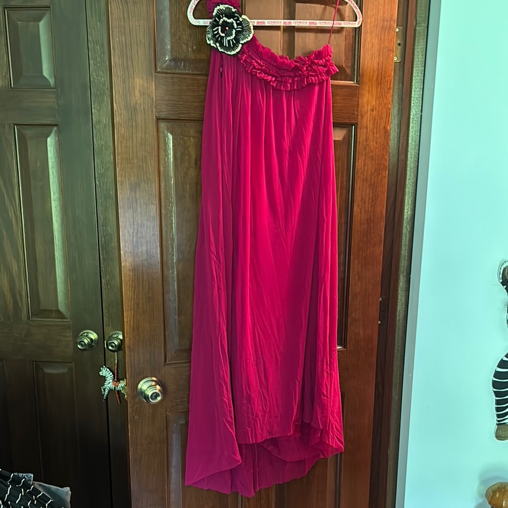 Fuzzi Pink Asymmetrical One Shoulder Maxi Dress